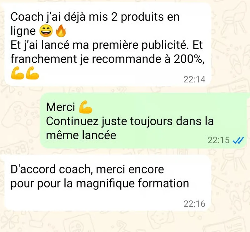 Témoignage WhatsApp : deux produits mis en ligne et une première publicité